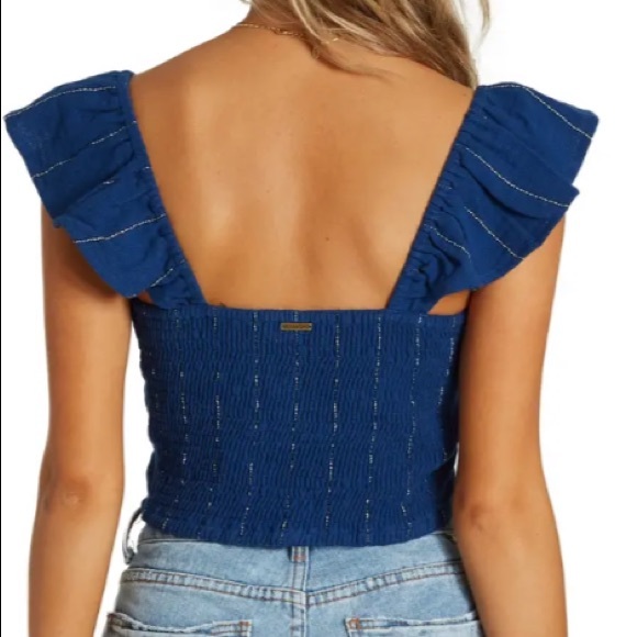 Blue Ruffle Crop Tank Top - Picture 2 of 4